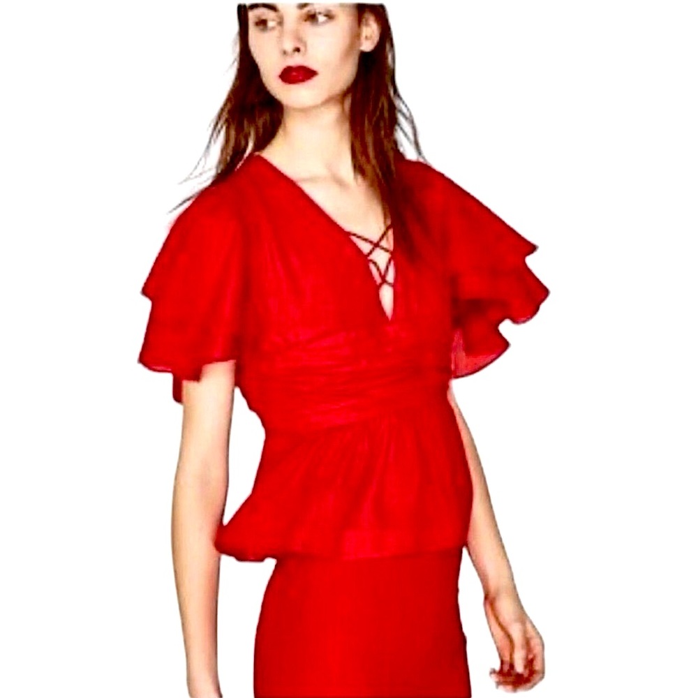 Zara Ruffled Flowy Blouse NWT